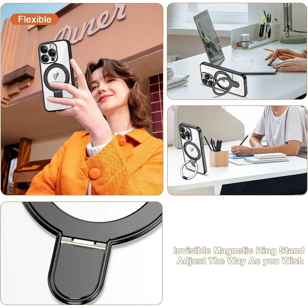 Compatible with iPhone 15 Pro Max Case Invisible Magnetic Ring Stand 6.7